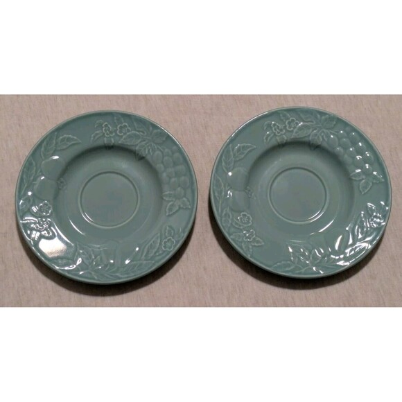 2 Savoir Vivre Fruit Promenade Celadon MF003 Cup & Saucer Sets Discontinued EUC - Picture 9 of 14